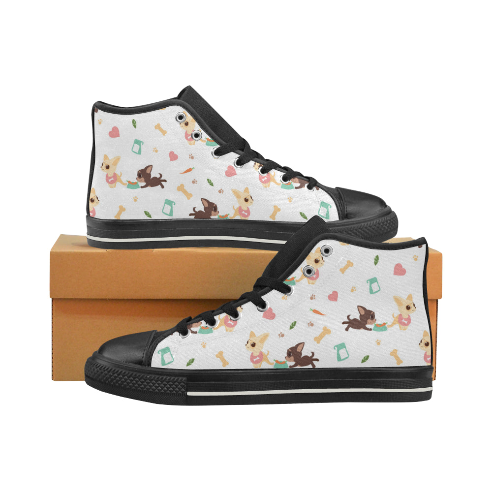 Cute Chihuahua puppie pattern Men's High Top Canvas Shoes Black