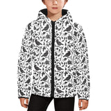 Crow dark floral pattern Kids' Boys' Girls' Padded Hooded Jacket