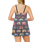 Camper Van Pattern Print Design 02 Chest Sexy Pleated Two Piece Swim Dress