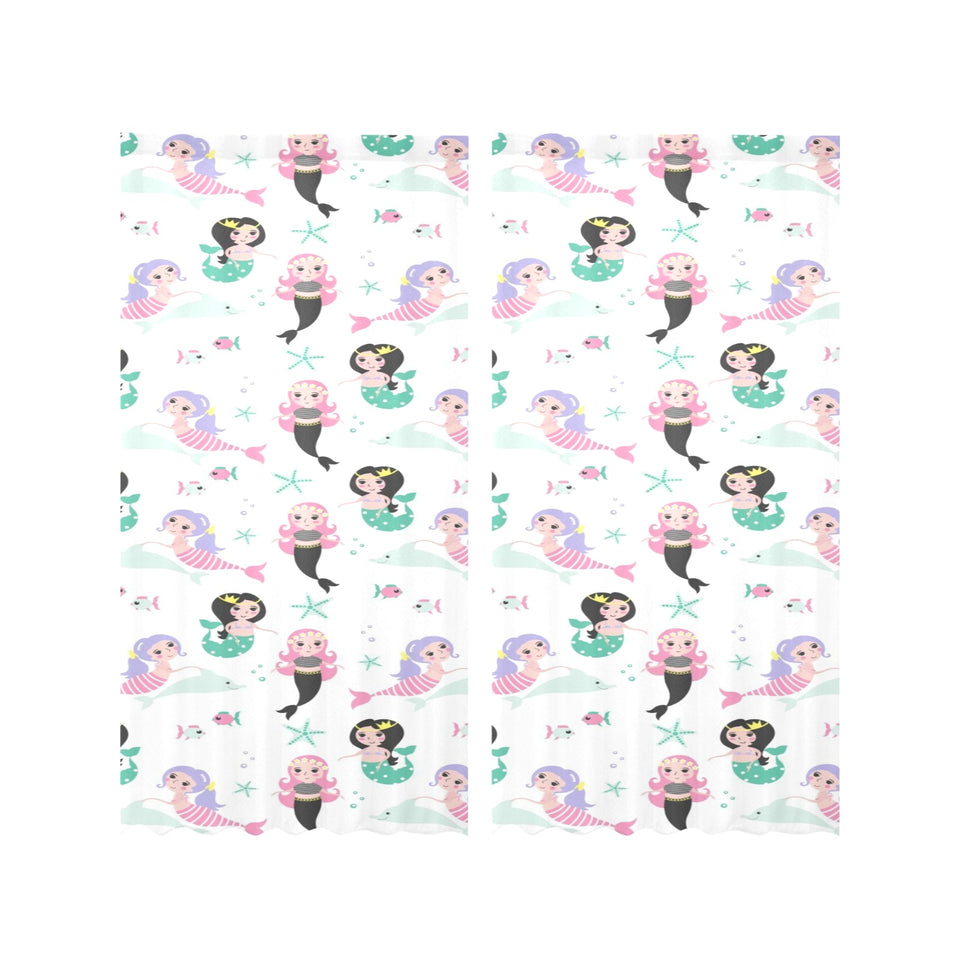 cute mermaid dolphin fish starfish pattern Gauze Curtain