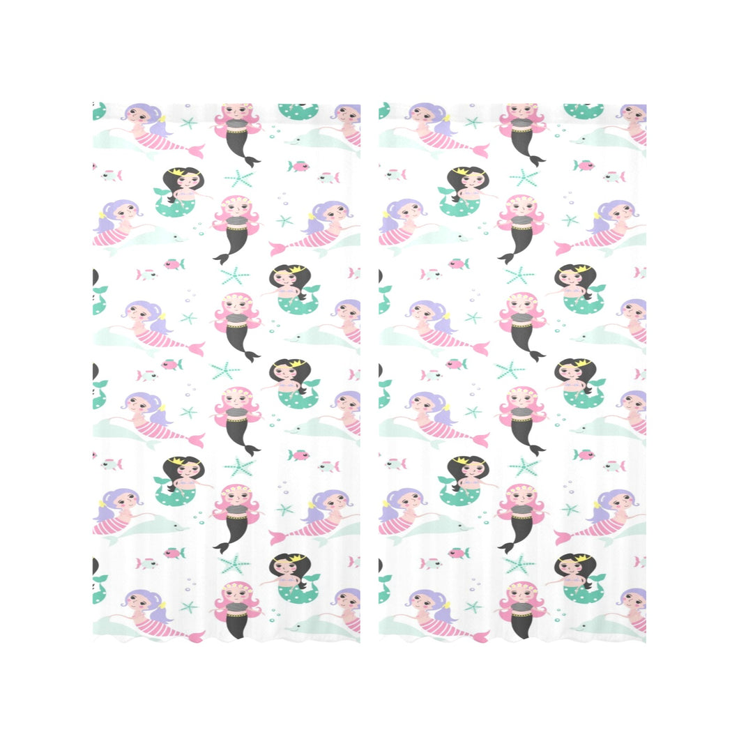 cute mermaid dolphin fish starfish pattern Gauze Curtain