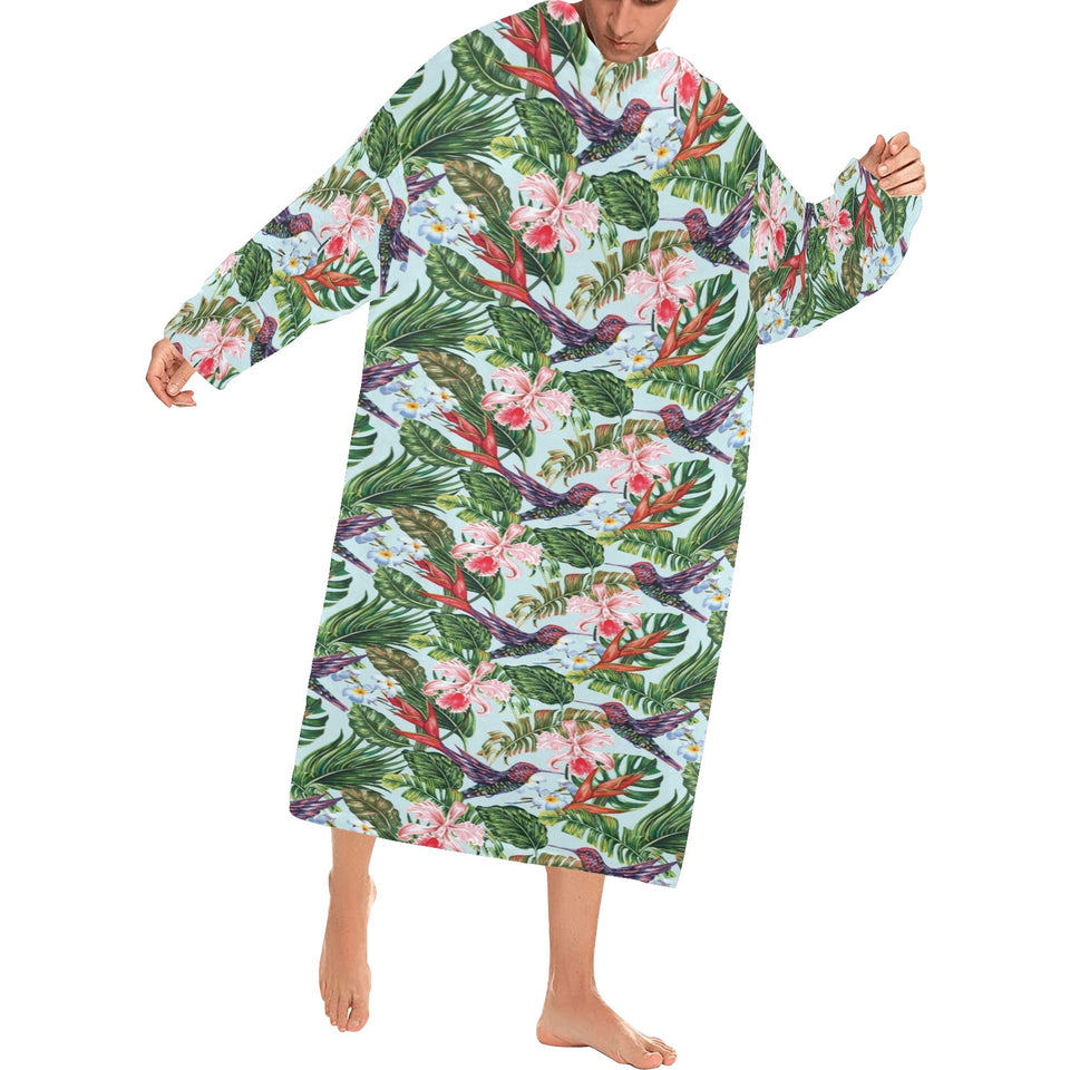 Hummingbird Pattern Print Design 05 Blanket Robe with Sleeves