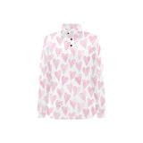 Watercolor pink heart pattern Women's Long Sleeve Polo Shirt