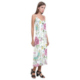 Hand drawn butterfly rose V-Neck Open Fork Long Dress