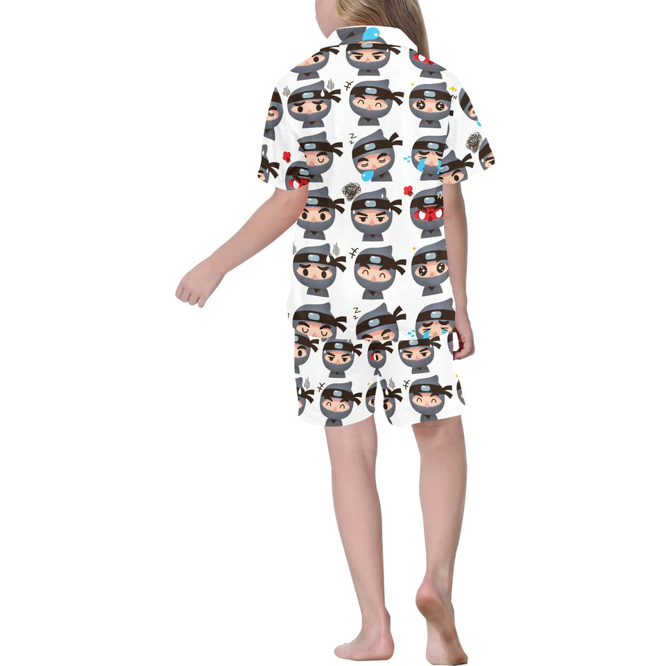 Cute ninja design pattern Kids' Boys' Girls' V-Neck Short Pajama Set