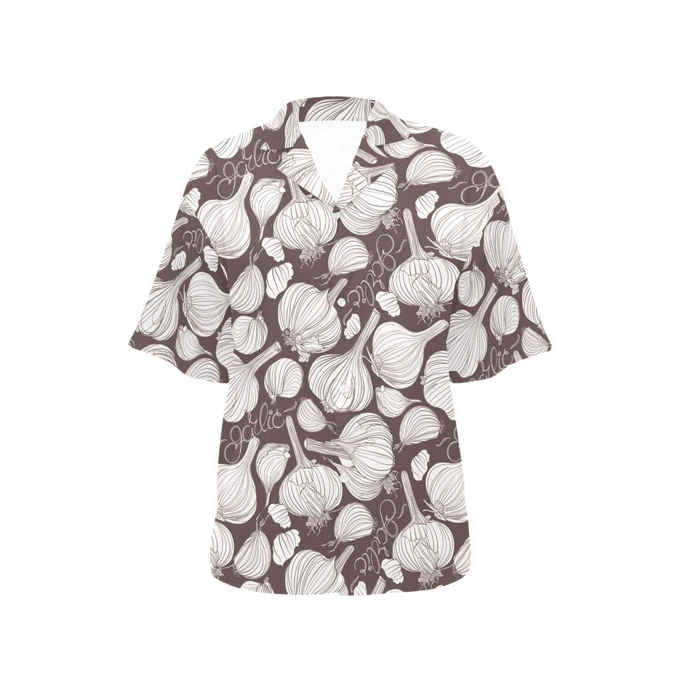 Garlic bulb dark background Women's All Over Print Hawaiian Shirt