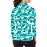 Dolphin sea pattern Women's Long Sleeve Polo Shirt