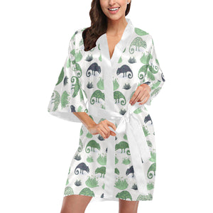 Chameleon lizard succulent plant pattern Women's Short Kimono Robe