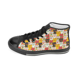 Colorful Maneki neko cat pattern Women's High Top Canvas Shoes Black