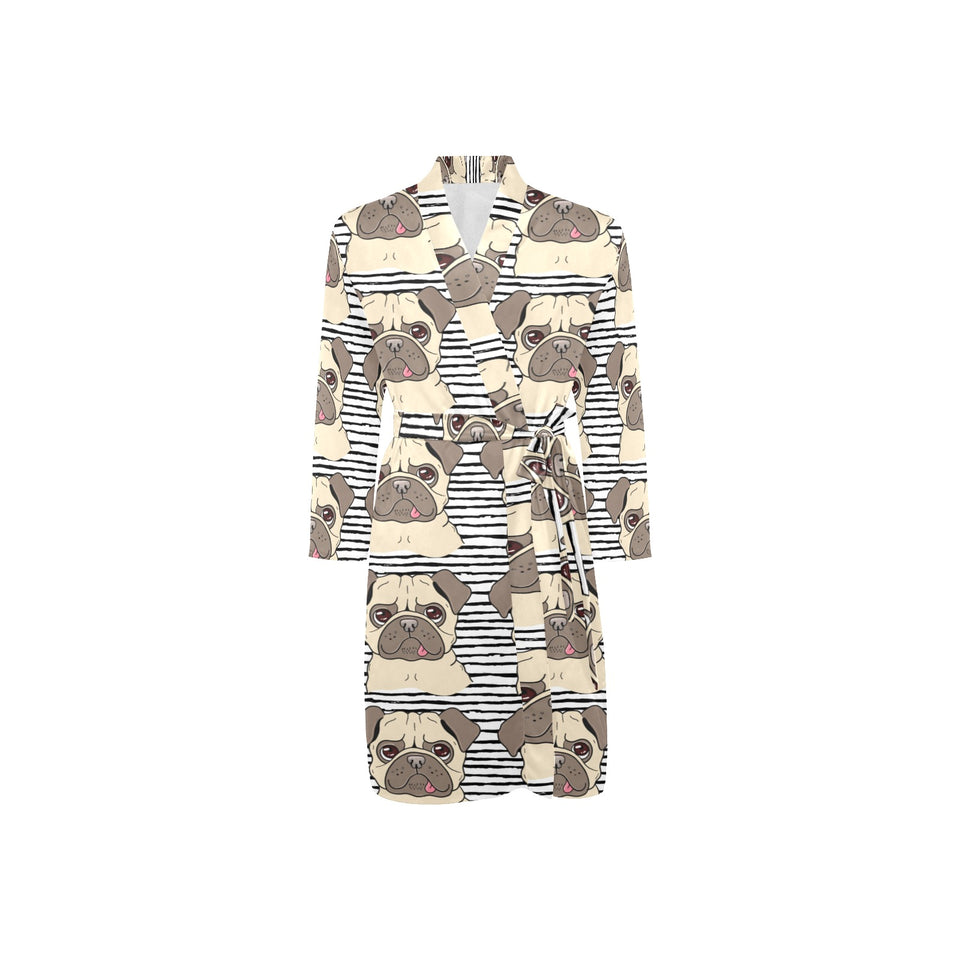 Happy pug pattern Men's Long Sleeve Belted Night Robe