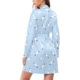 Seagull Pattern Print Design 02 Women's Long Sleeve Belted Night Robe