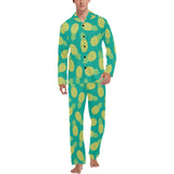 Pineapples pattern green background Men's Long Pajama Set