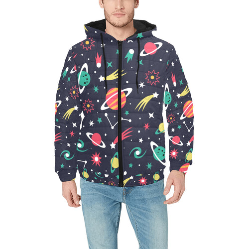 colorful space pattern planet star Men's Padded Hooded Jacket