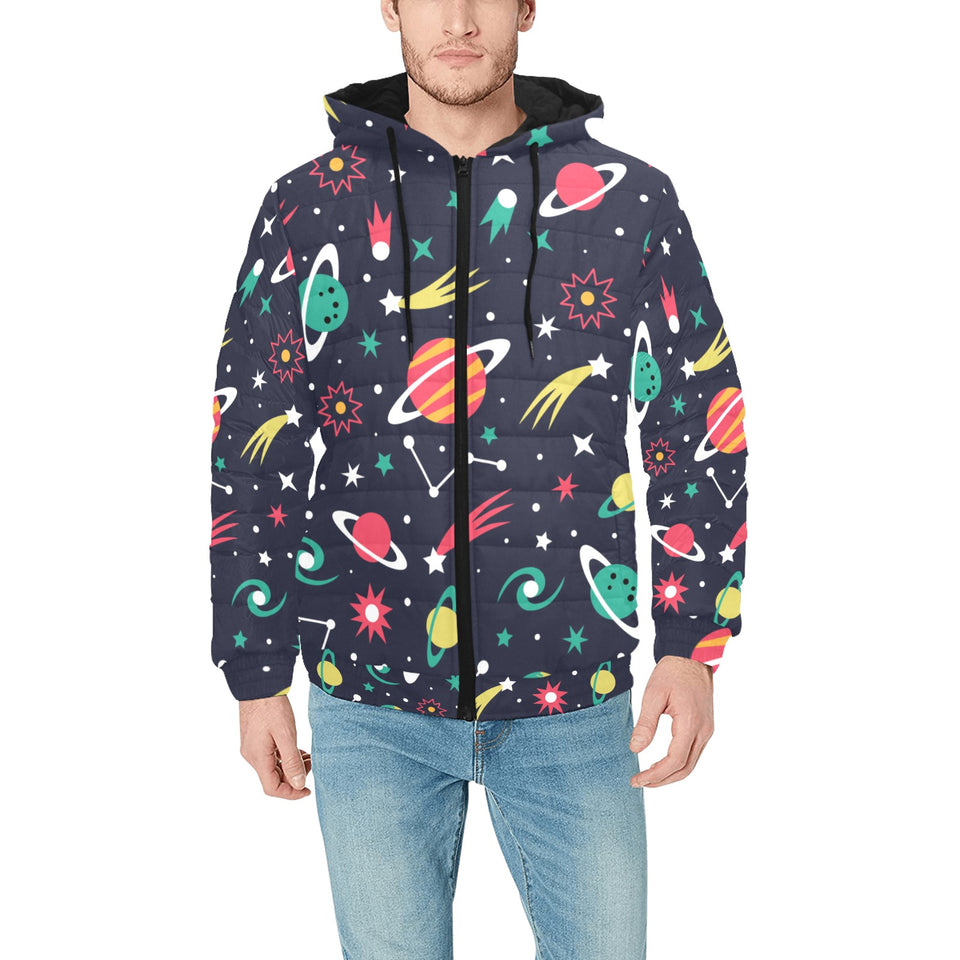 colorful space pattern planet star Men's Padded Hooded Jacket