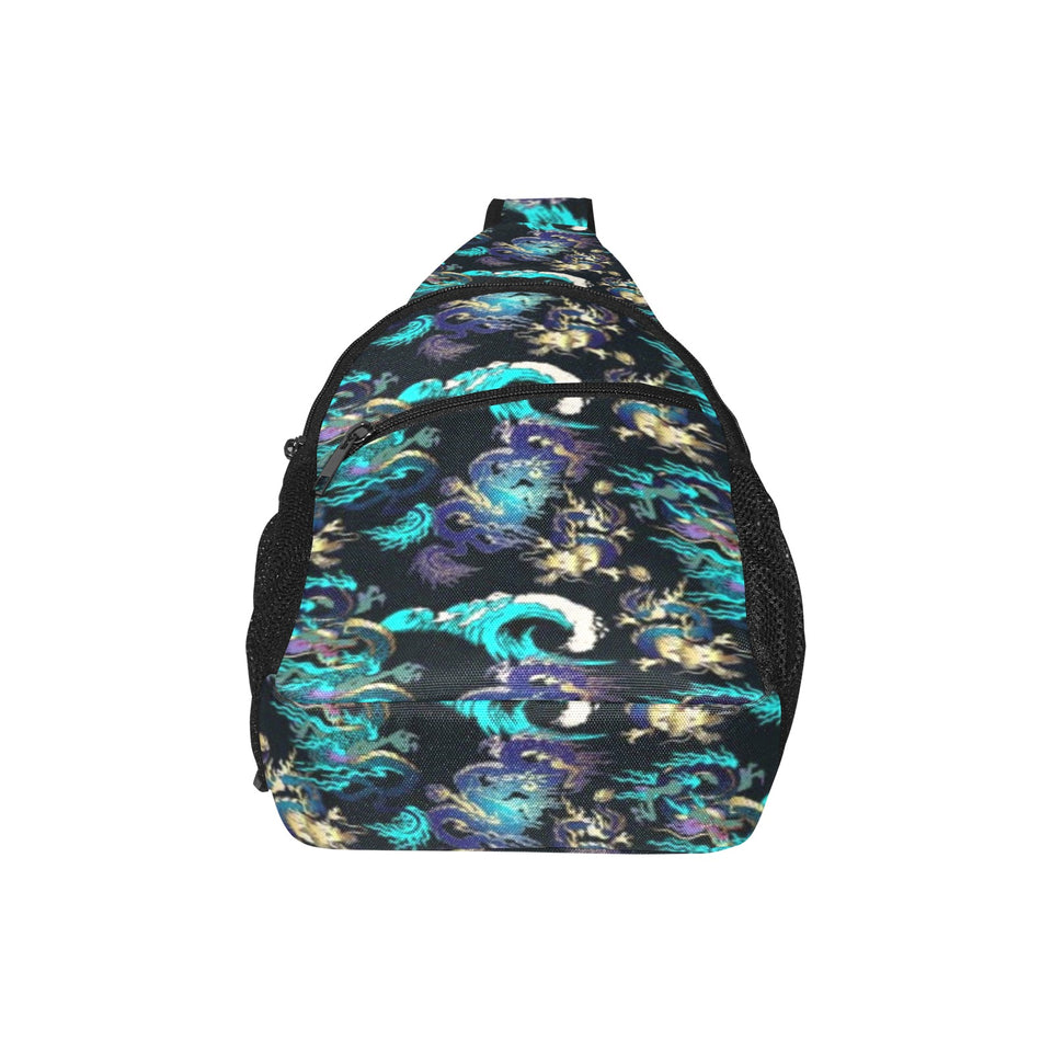 Dragon sea wave pattern All Over Print Chest Bag