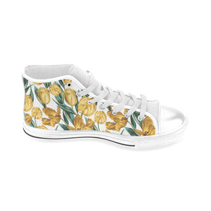 yellow tulips pattern Men's High Top Canvas Shoes White