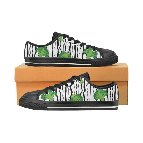 Cool Broccoli pattern Kids' Boys' Girls' Low Top Canvas Shoes Black