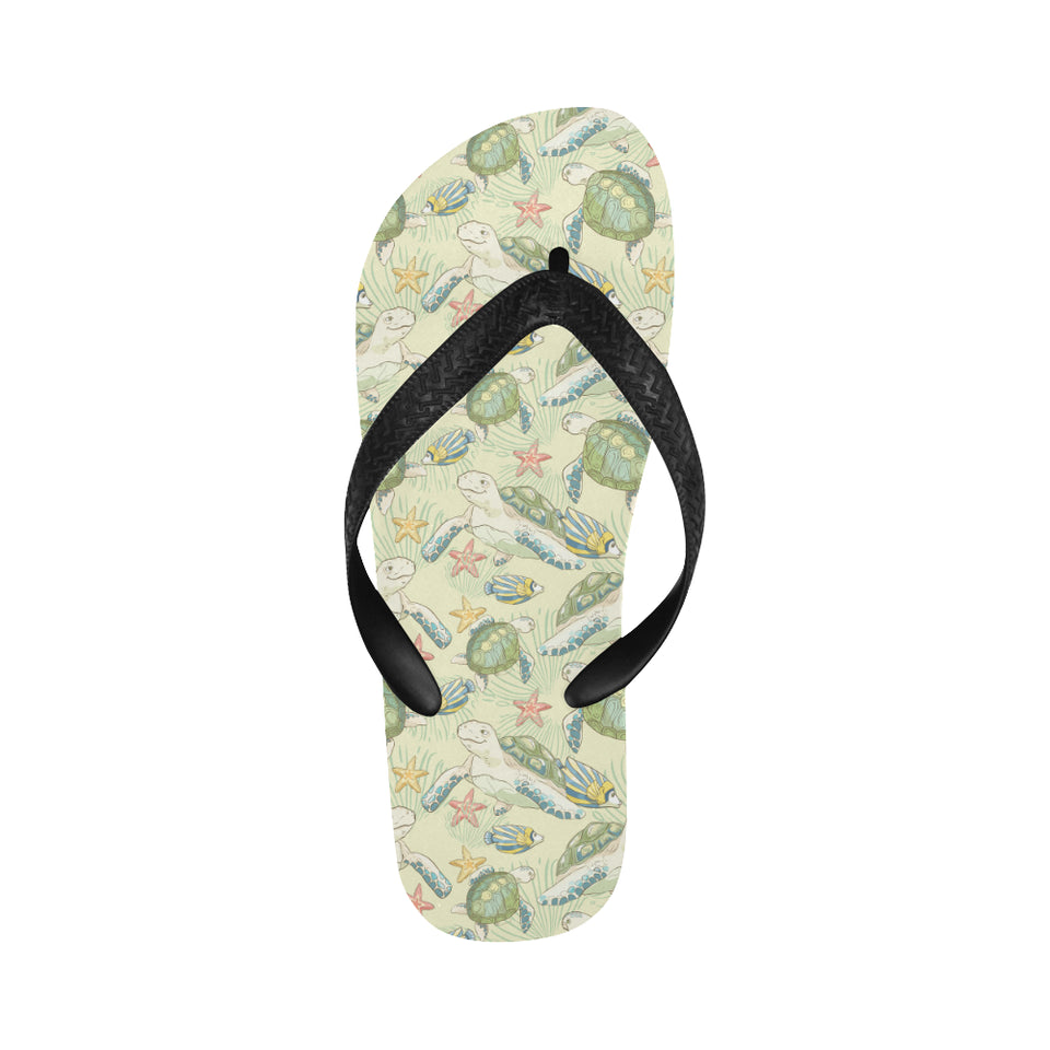 Hand drawn sea turtle fish pattern Unisex Flip Flops