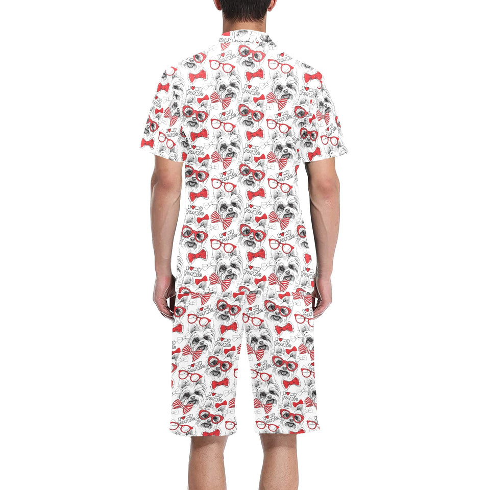 Yorkshire Terrier Pattern Print Design 04 Men's V-Neck Short Pajama Set