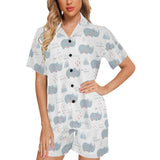 cute rhino heart pattern Women's V-Neck Short Pajama Set
