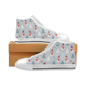 Snowman christmas  tree snow gray background Men's High Top Canvas Shoes White