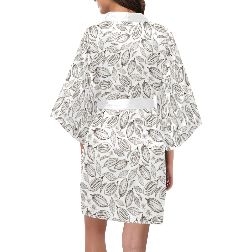 cacao beans leaves pattern Women's Short Kimono Robe