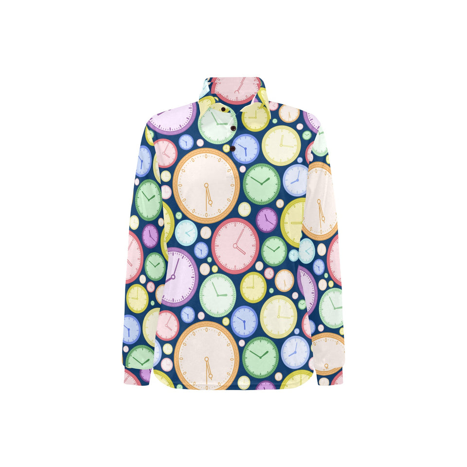 Colorful clock background Women's Long Sleeve Polo Shirt