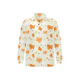 Cute brown pomeranian paw leave bone pattern Men's Long Sleeve Polo Shirt