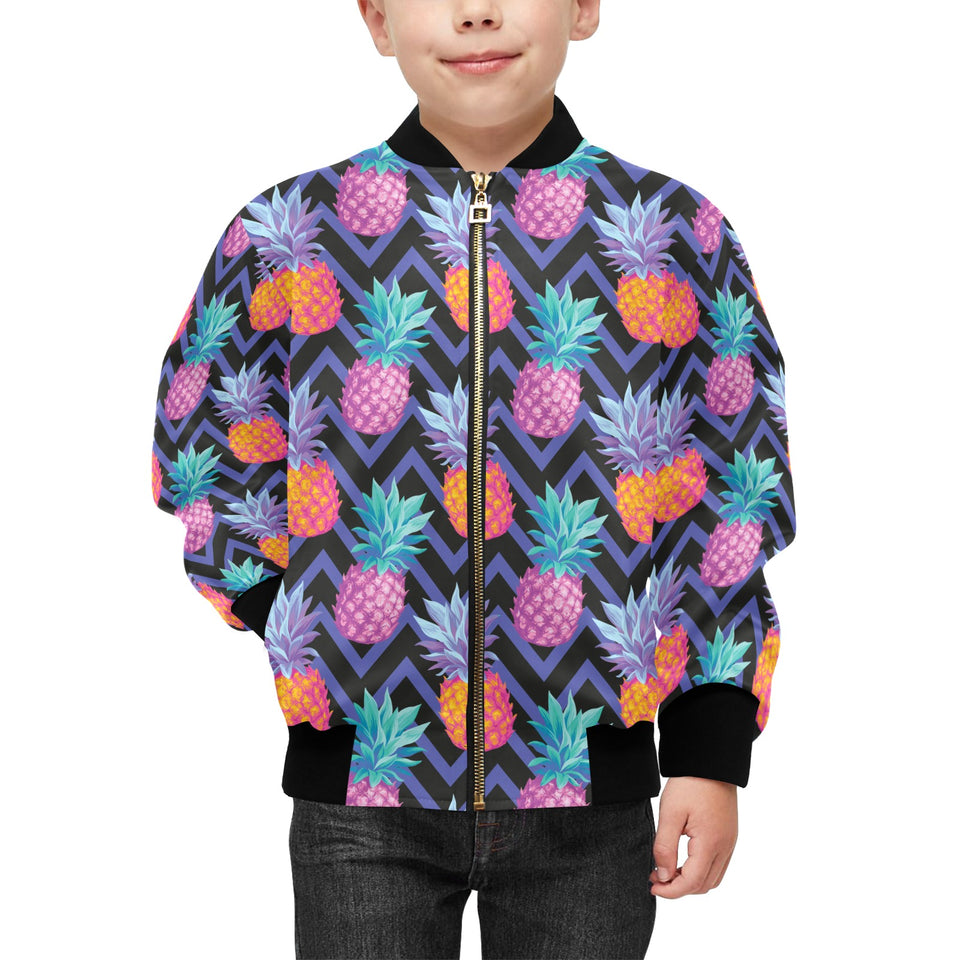 Pineapples pattern zigzag background Kids' Boys' Girls' Bomber Jacket
