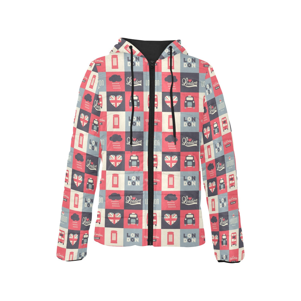 British Pattern Print Design 05 Women's Padded Hooded Jacket