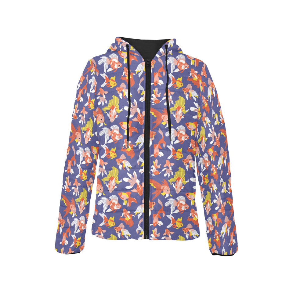 Goldfish Pattern Print Design 04 Women's Padded Hooded Jacket