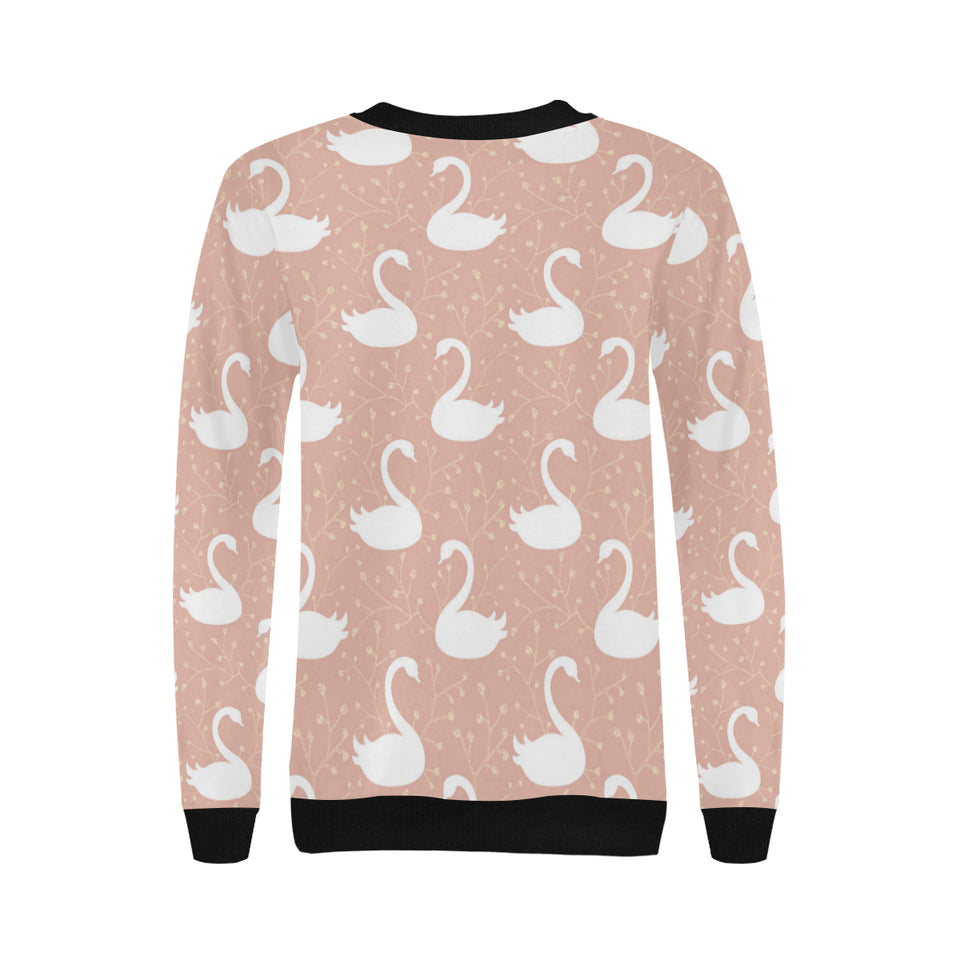 Swan flower light pink background Women's Crew Neck Sweatshirt