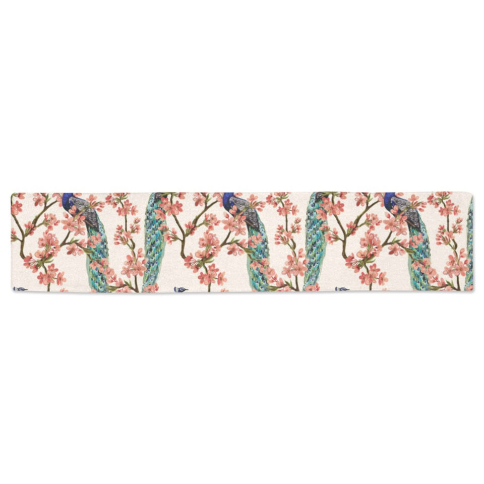 Peacock tropical flower pattern Table Runner