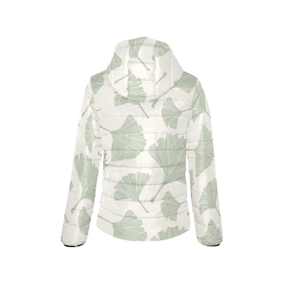Ginkgo leaves pattern Women's Padded Hooded Jacket