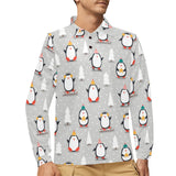 Cute Penguin christmas pattern Men's Long Sleeve Polo Shirt