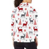 Deer tree snowflakes chrismas pattern Women's Long Sleeve Polo Shirt