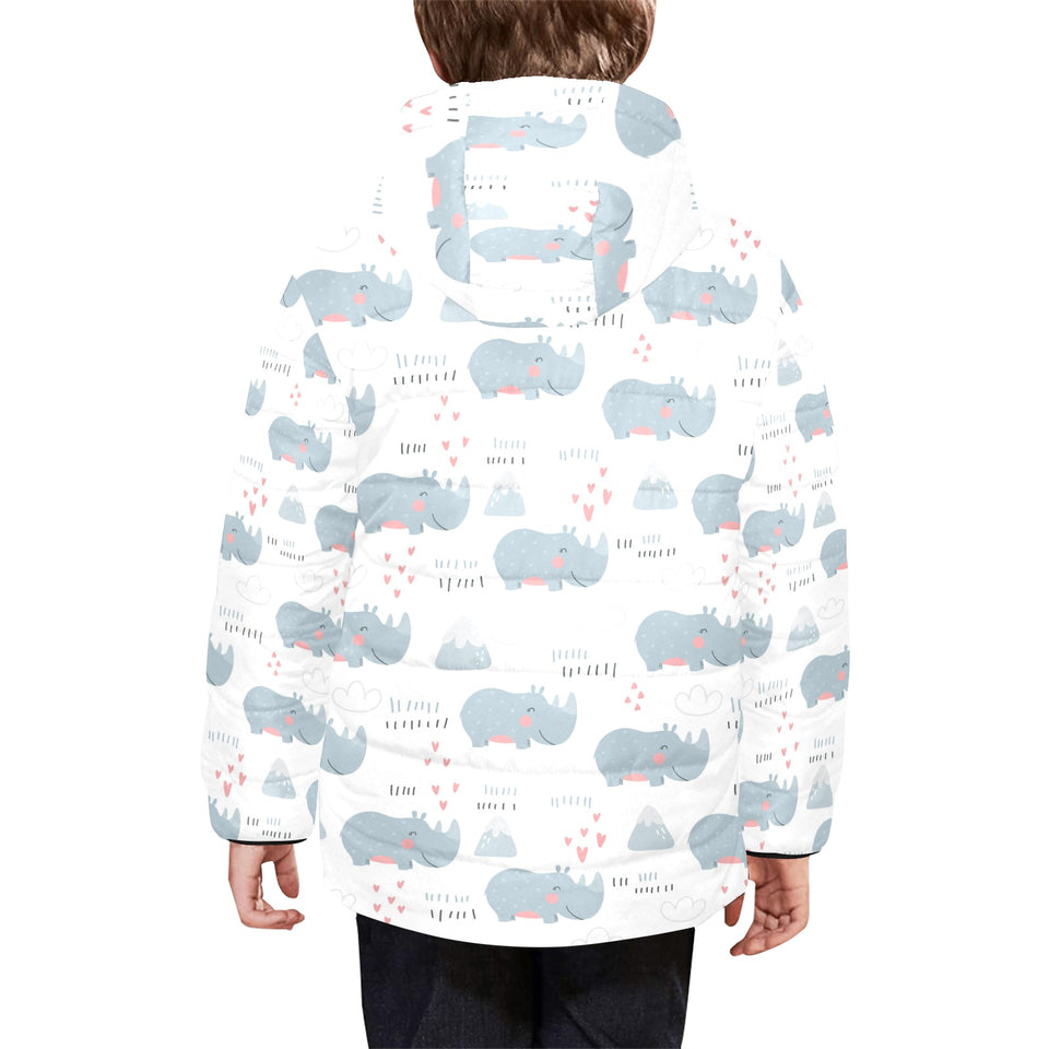 cute rhino heart pattern Kids' Boys' Girls' Padded Hooded Jacket