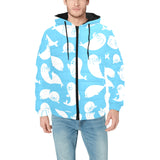 Cute white sea lion seals pattern Men's Padded Hooded Jacket