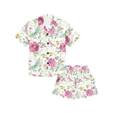 Hand drawn butterfly rose Kids' Boys' Girls' V-Neck Short Pajama Set