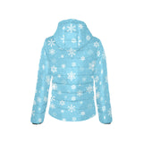 Snowflake pattern blue background Women's Padded Hooded Jacket