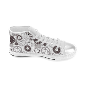 Classic vintage clock pattern Women's High Top Canvas Canvas Shoes White