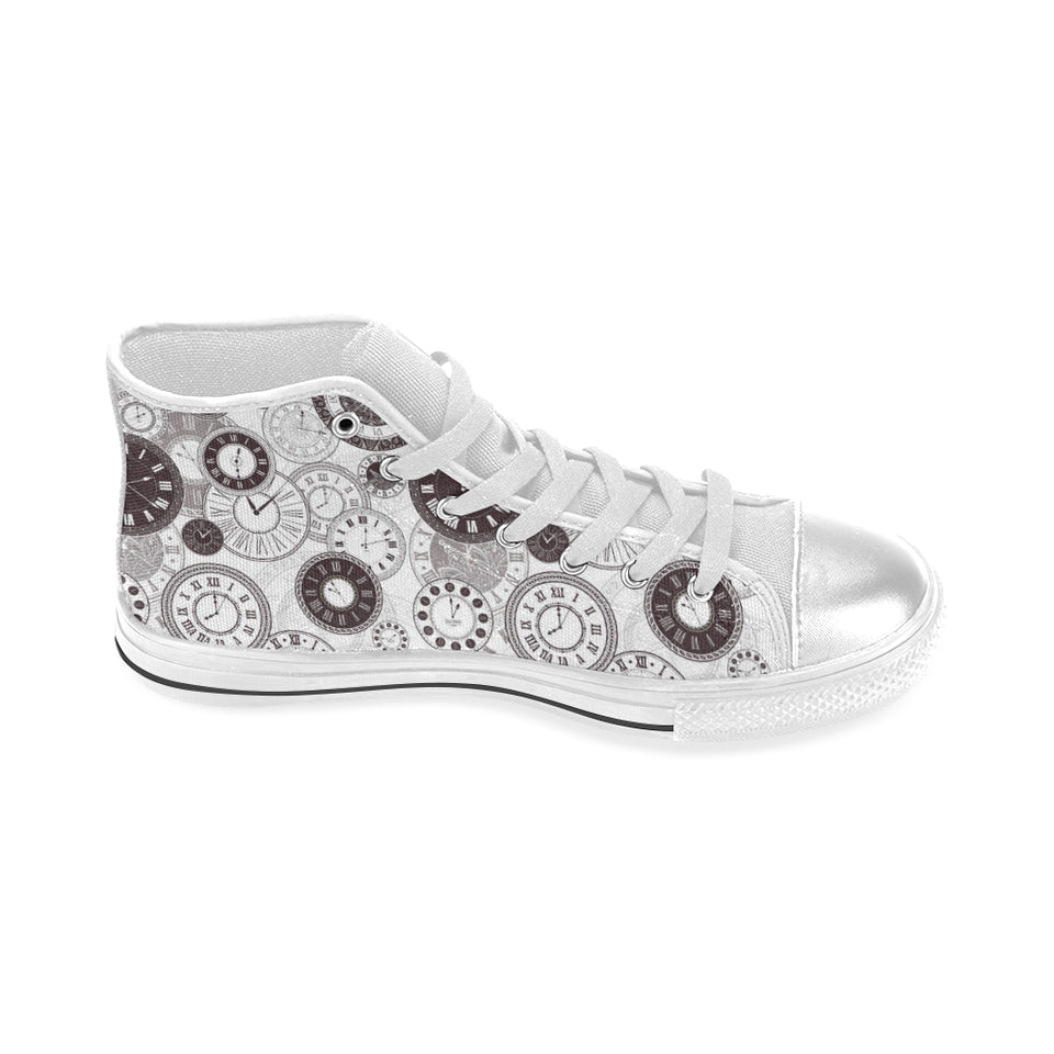 Classic vintage clock pattern Women's High Top Canvas Canvas Shoes White