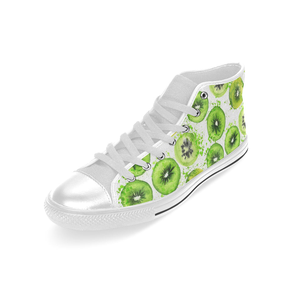 Watercolor kiwi pattern Men's High Top Canvas Shoes White