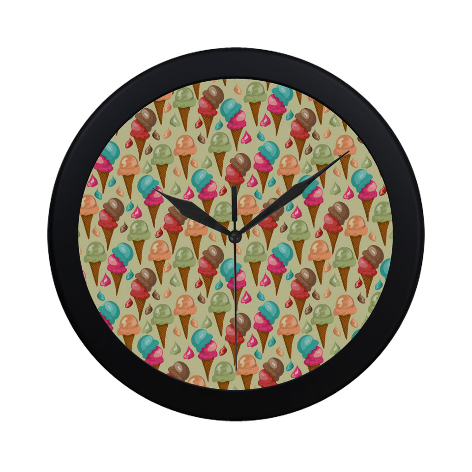 Colorful ice cream pattern Elegant Black Wall Clock
