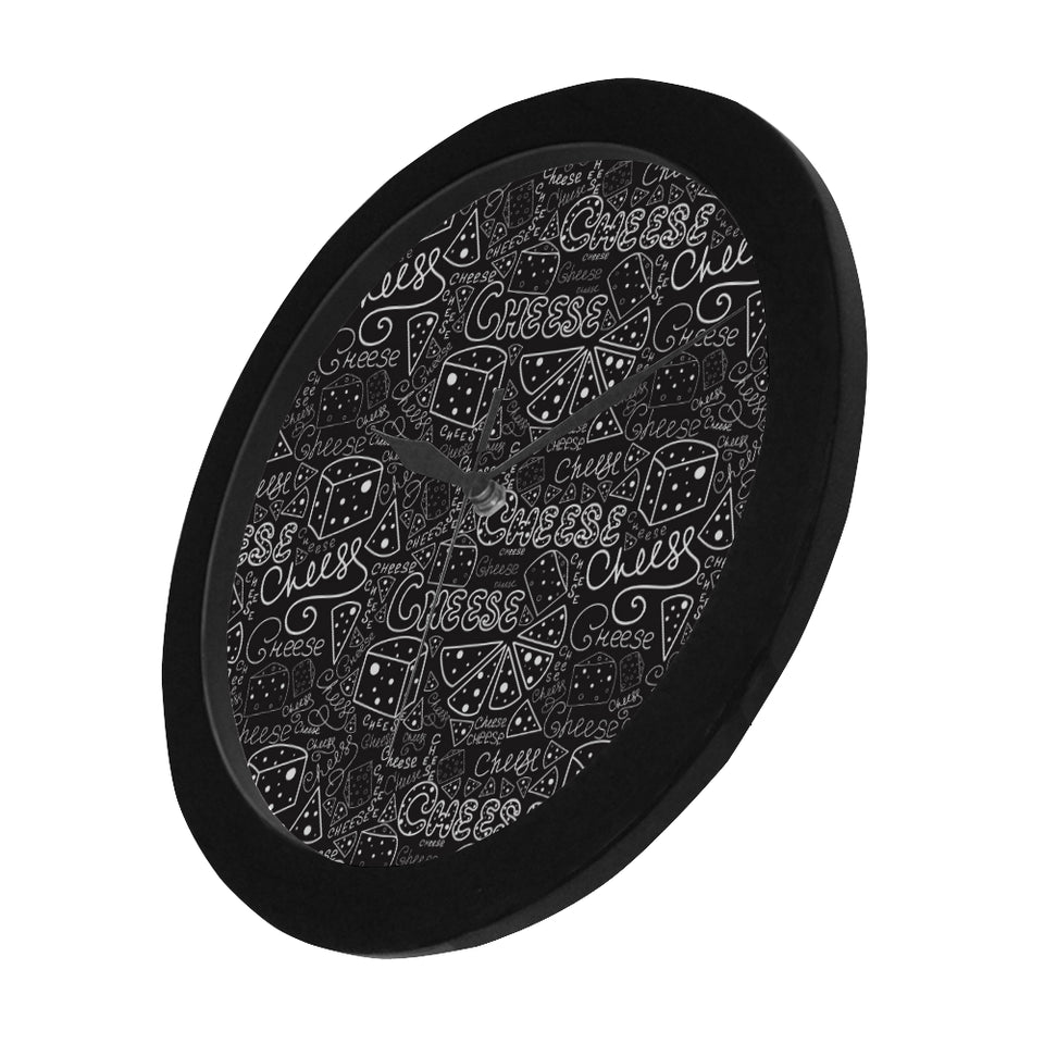 Handwritten cheese pattern Elegant Black Wall Clock