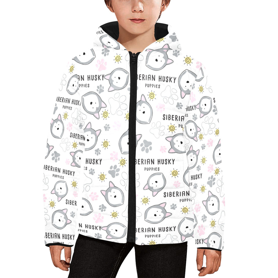 Siberian Husky design pattern Kids' Boys' Girls' Padded Hooded Jacket