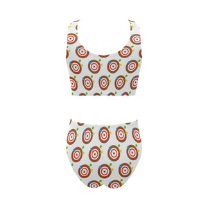 Darts Pattern Print Design 04 Chest Bowknot High Waisted Bikini Swimsuit