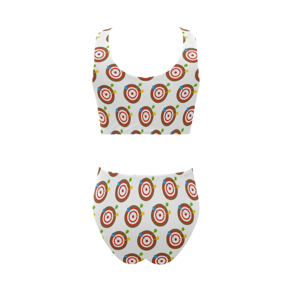 Darts Pattern Print Design 04 Chest Bowknot High Waisted Bikini Swimsuit