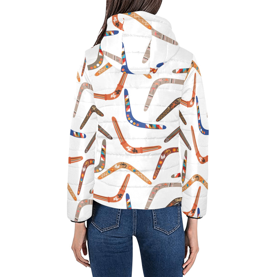 Boomerang Australian aboriginal ornament pattern Women's Padded Hooded Jacket