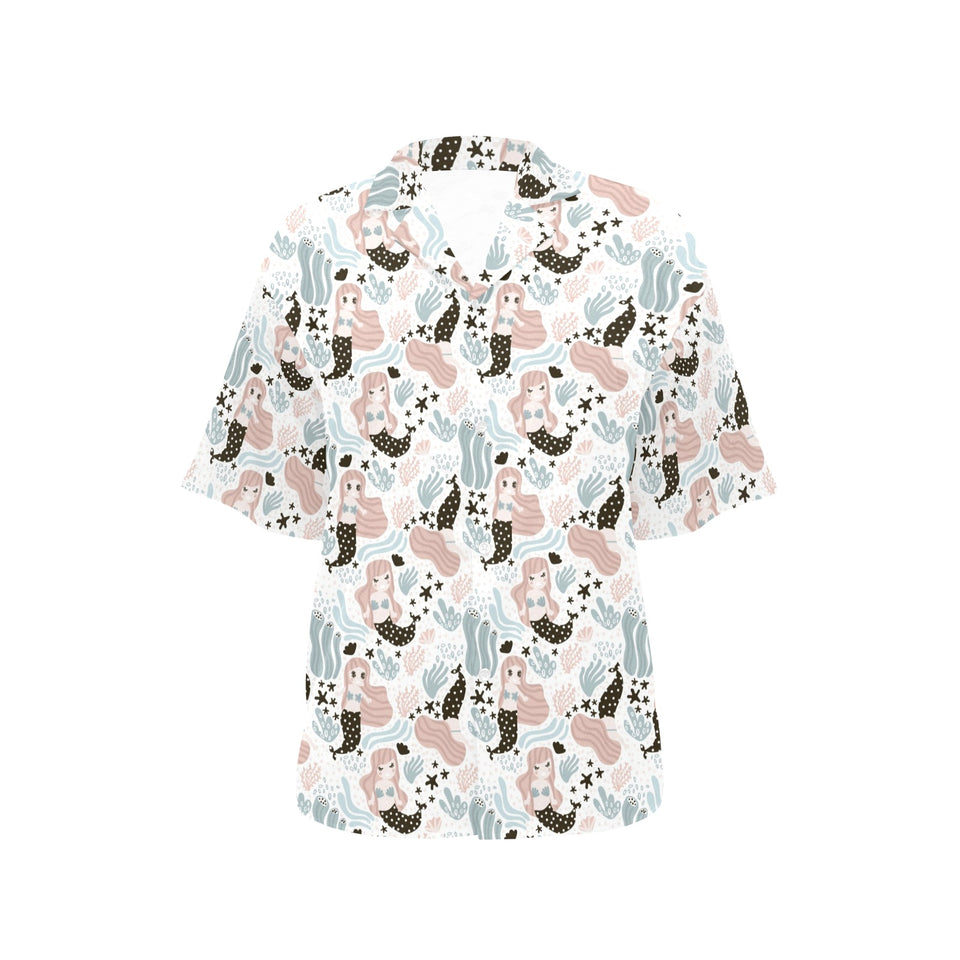 cute mermaid pattern Women's All Over Print Hawaiian Shirt